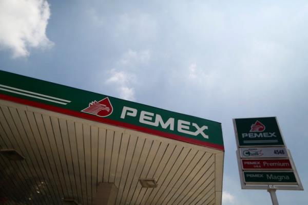 Pemex logo is seen at a gas station in Mexico City